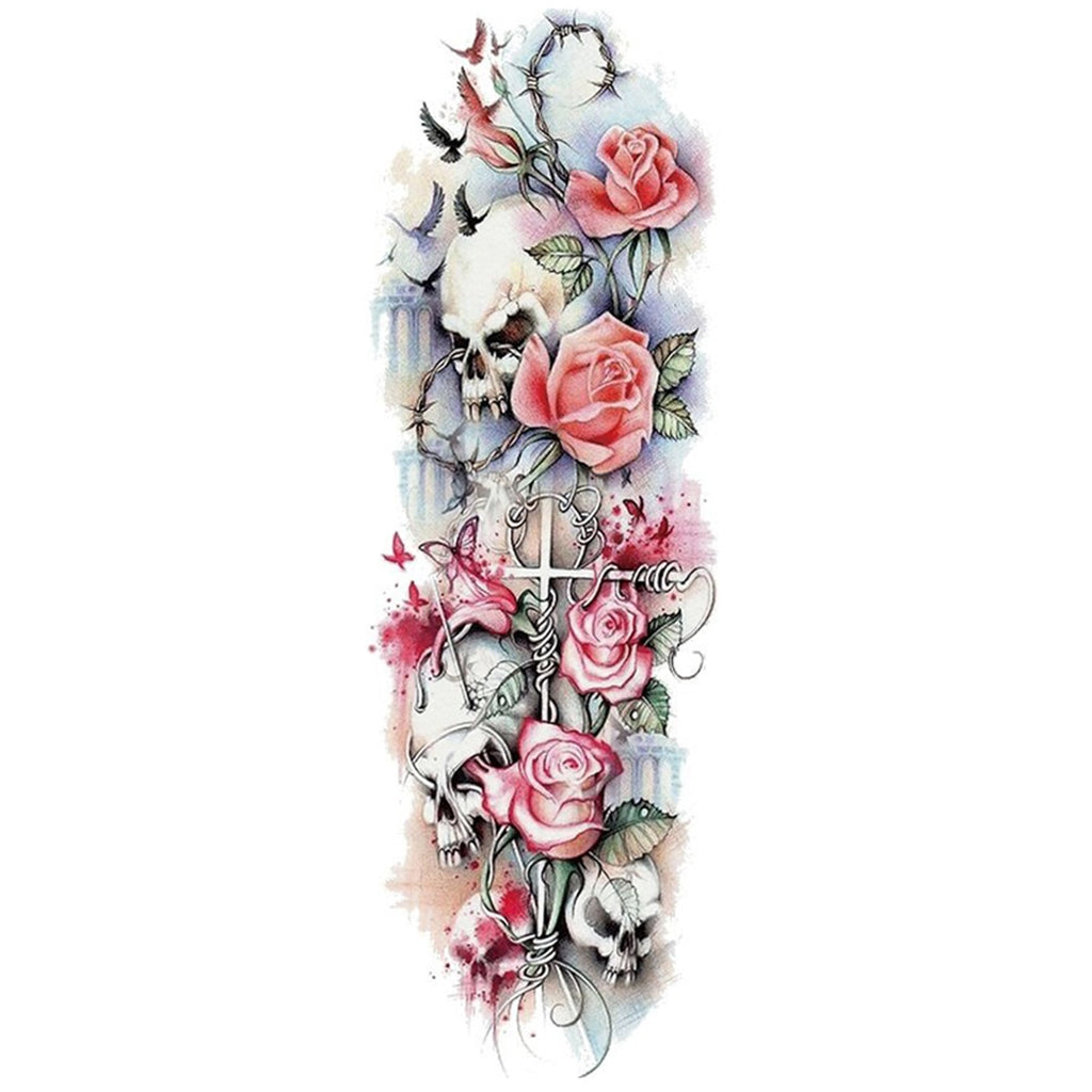Tillfällig Tatuering Dödskalle Med Rosor