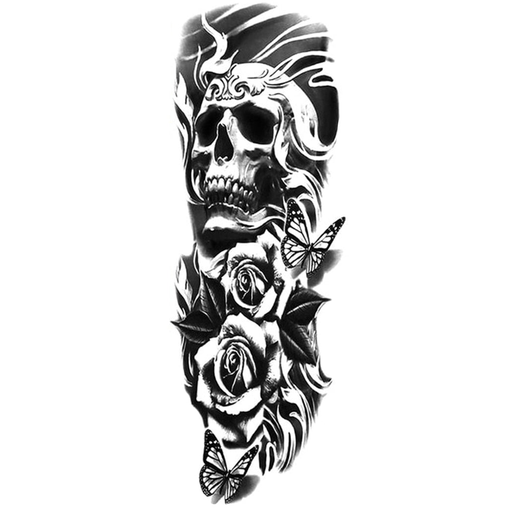 Engångstatuering Sleeve Dödskalle Med Rosor
