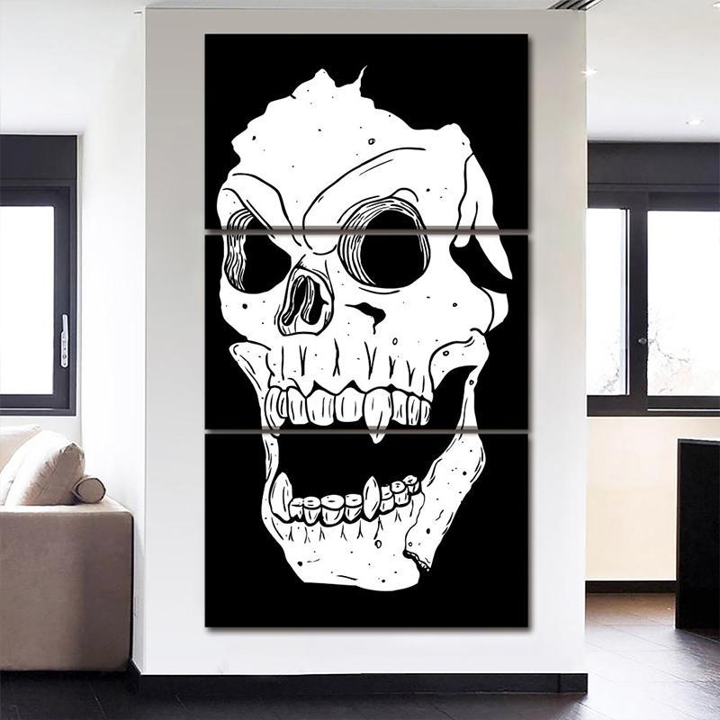 Svart Dödskalle Tavla 3 Delar