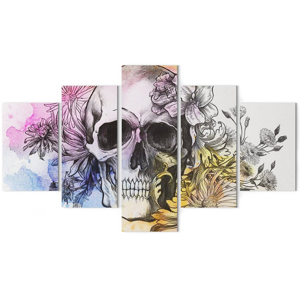 Blommigt Dödskalle Tavelset