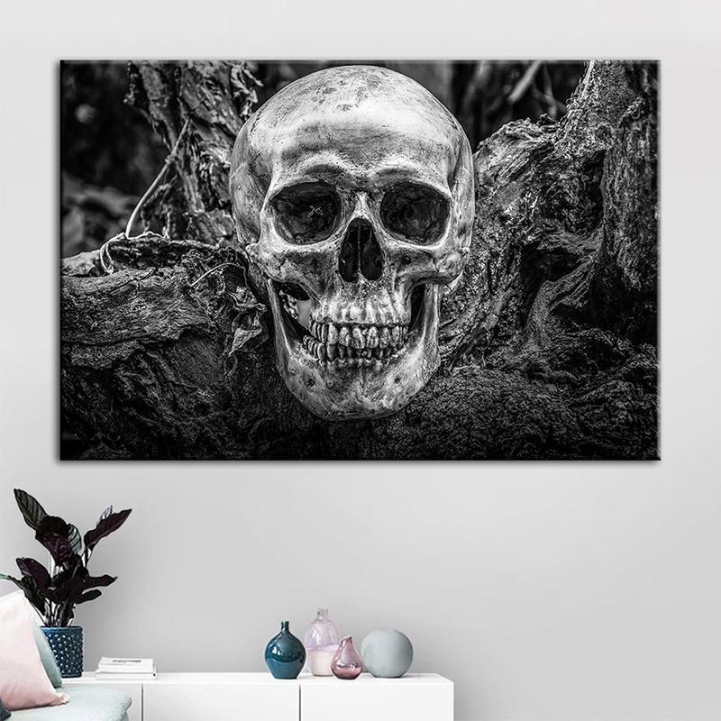 Svartvit Dödskalle Tavla Med Ram
