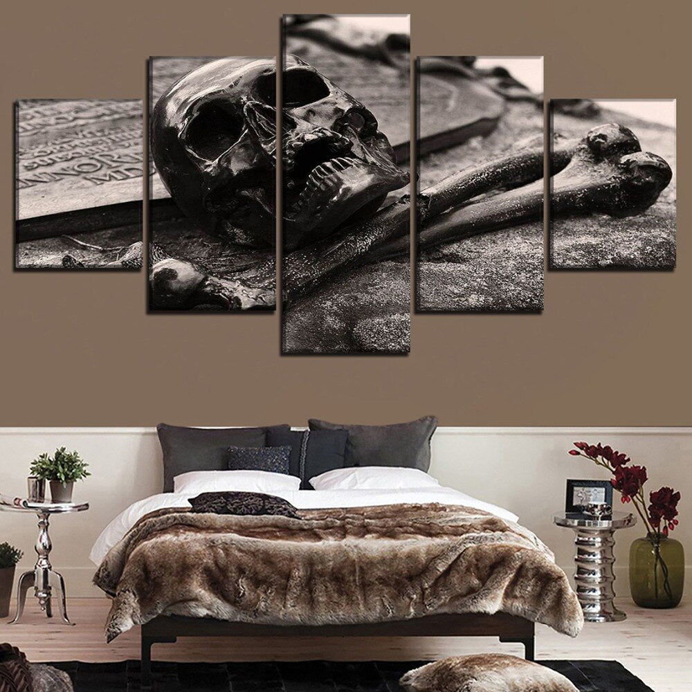 Tavla Dödskalle Med Skelettben