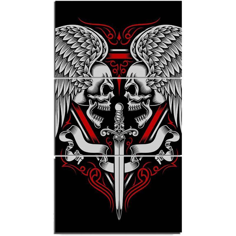3-Delad Dödskalle Tavla Svärd