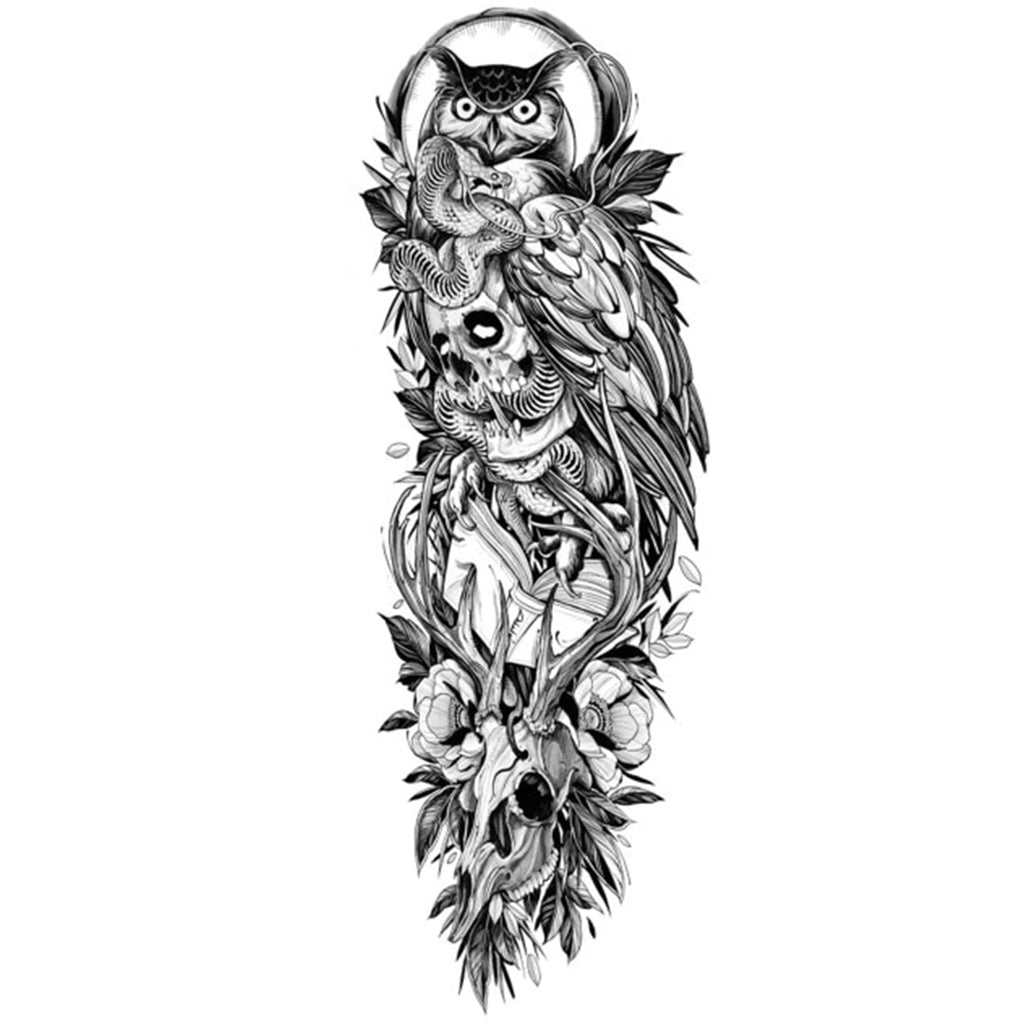 Tillfällig Dödskalle Tatuering Med Uggla