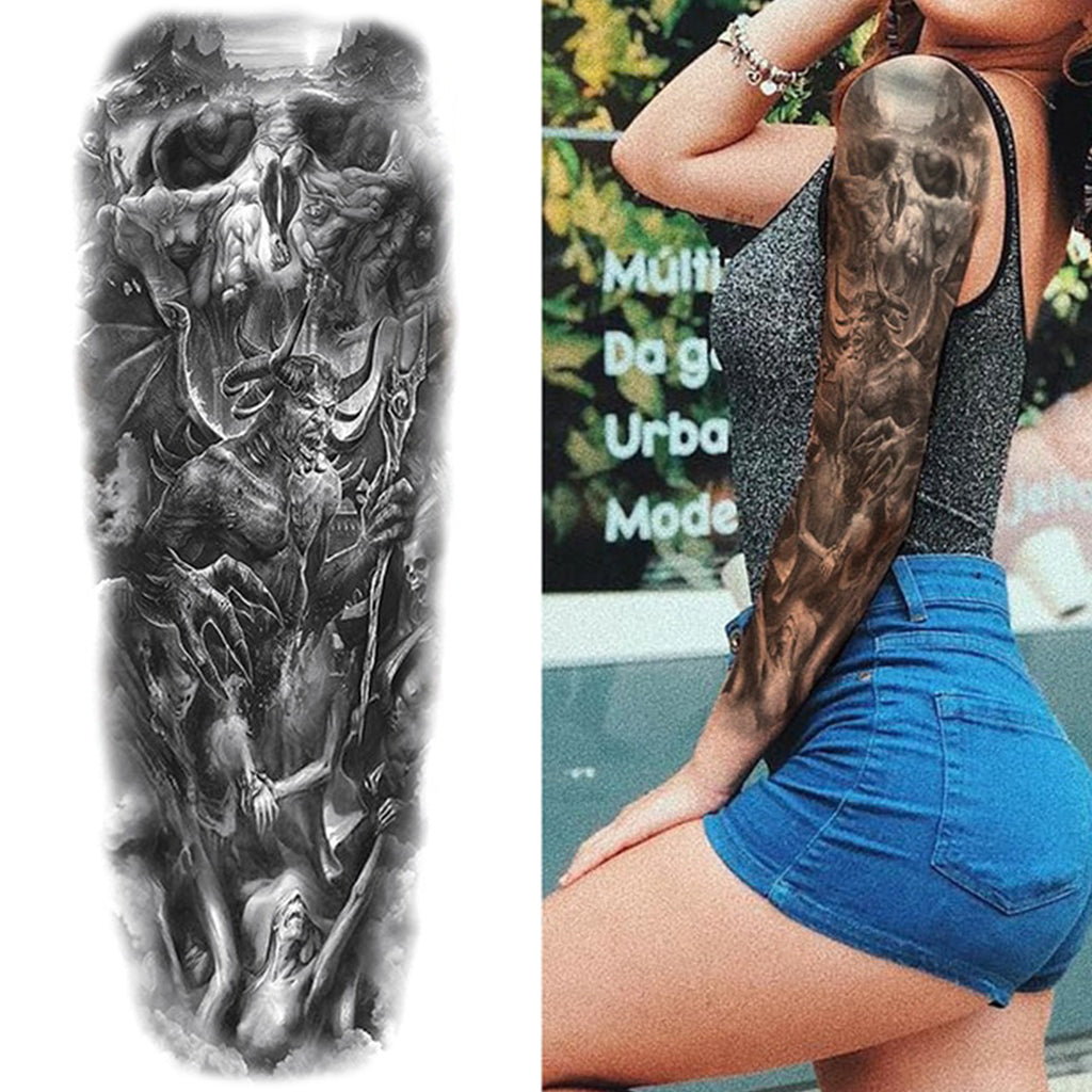 Tillfällig Sleeve Tatuering Med Djävul