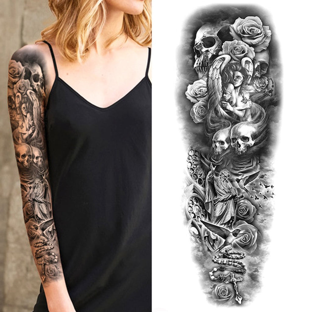 Tillfällig Svartvit Tatuering Med Dödskallar