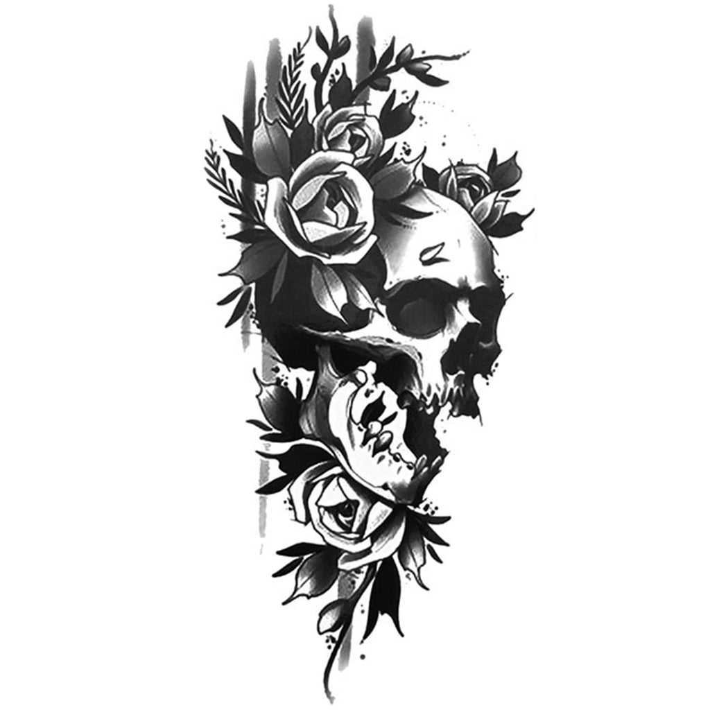 Temporär Tatuering Dödskalle Med Blommor