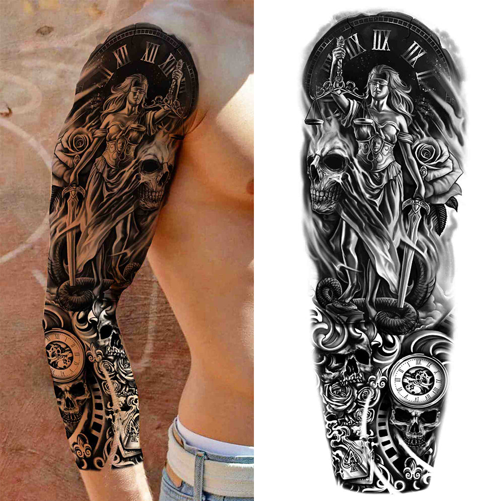 Tillfällig Tatuering Dödskalle Med Ur