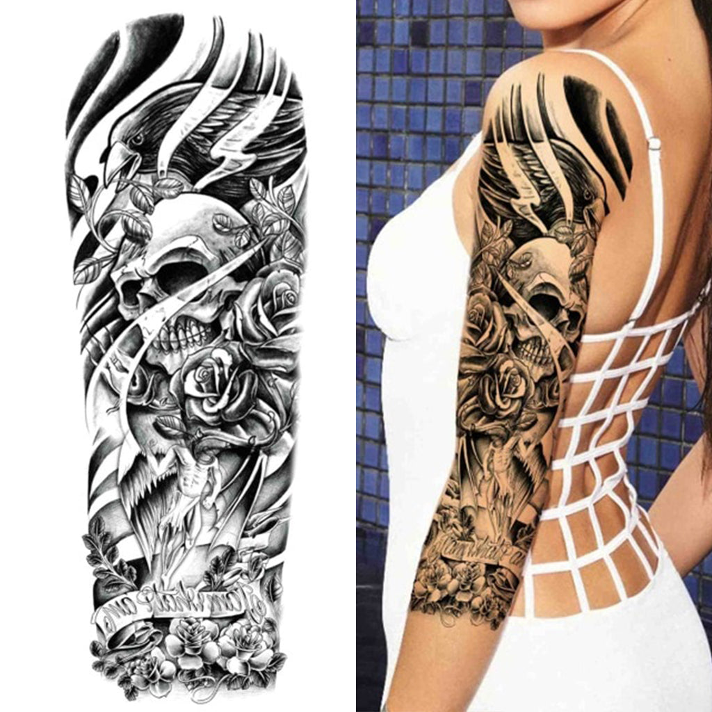 Tillfällig Tatuering Dödskalle Med Korp