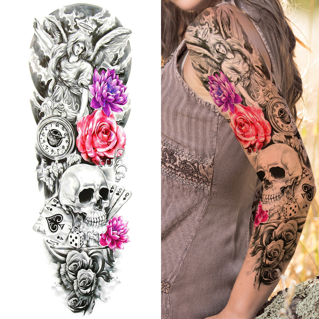 Tillfällig Tatuering Dödskalle Med Kortlek