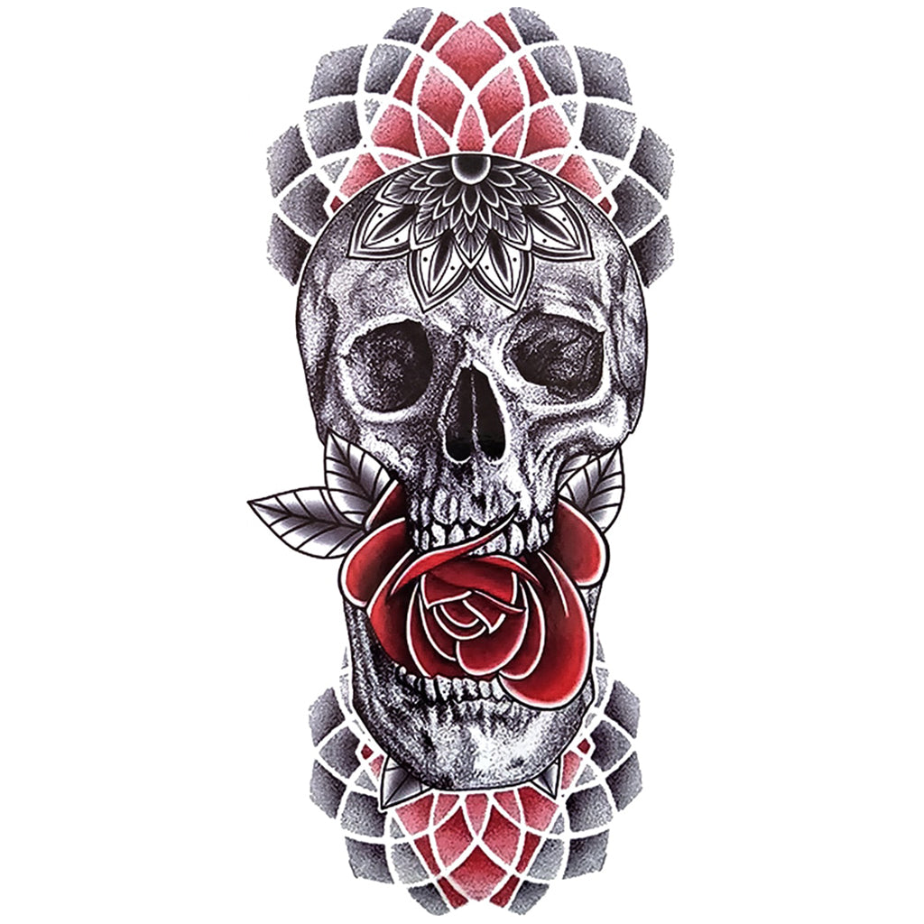Temporär Tatuering Dödskalle Med Rosor