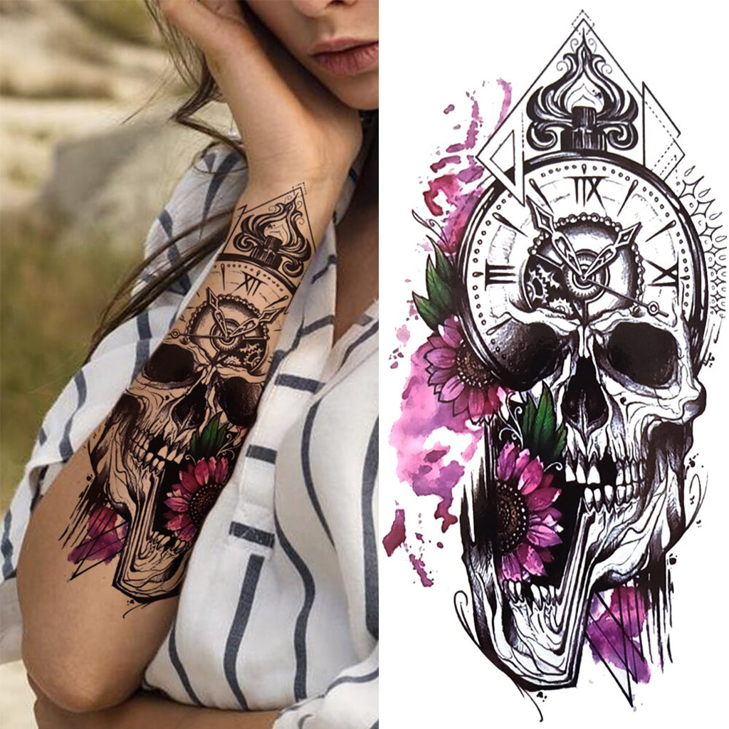 Temporär Tatuering Dödskalle Med Ur
