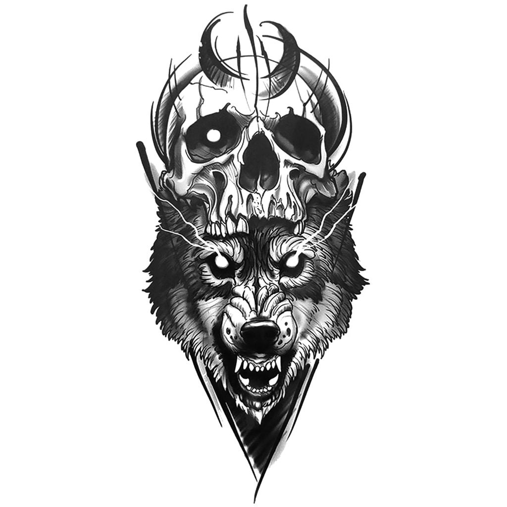 Temporär Tatuering Dödskalle Med Varg