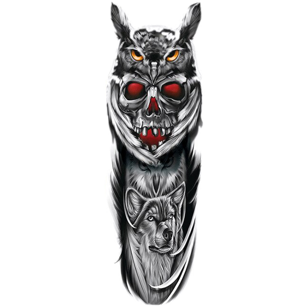 Temporär Tatuering Dödskalle Och Uggla