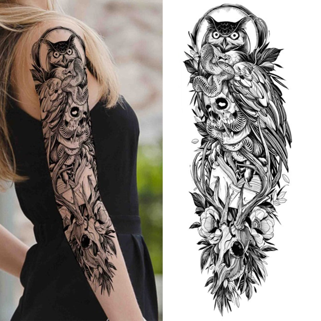 Temporär Dödskalle Tatuering Med Uggla