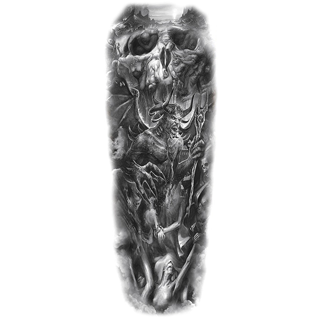 Temporär Sleeve Tatuering Med Djävul