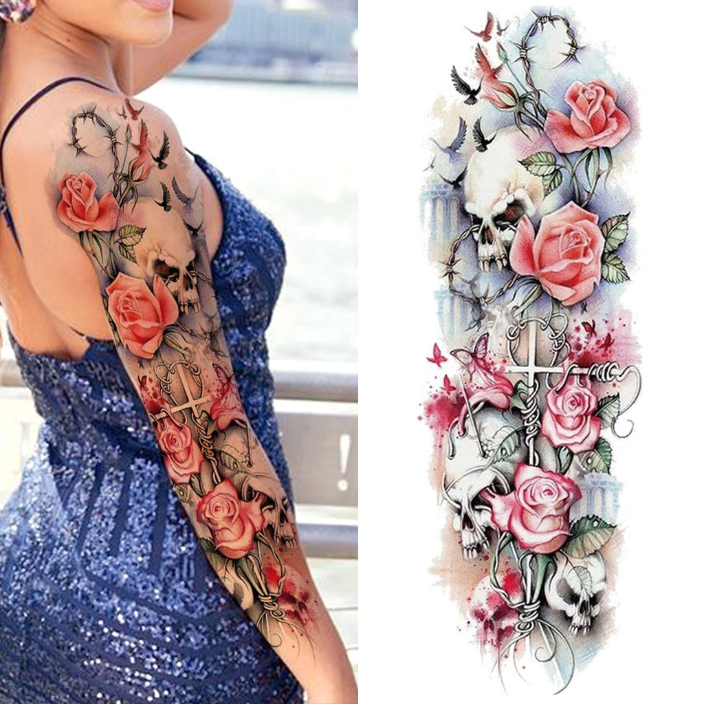 Temporär Tatuering Dödskalle Med Rosor