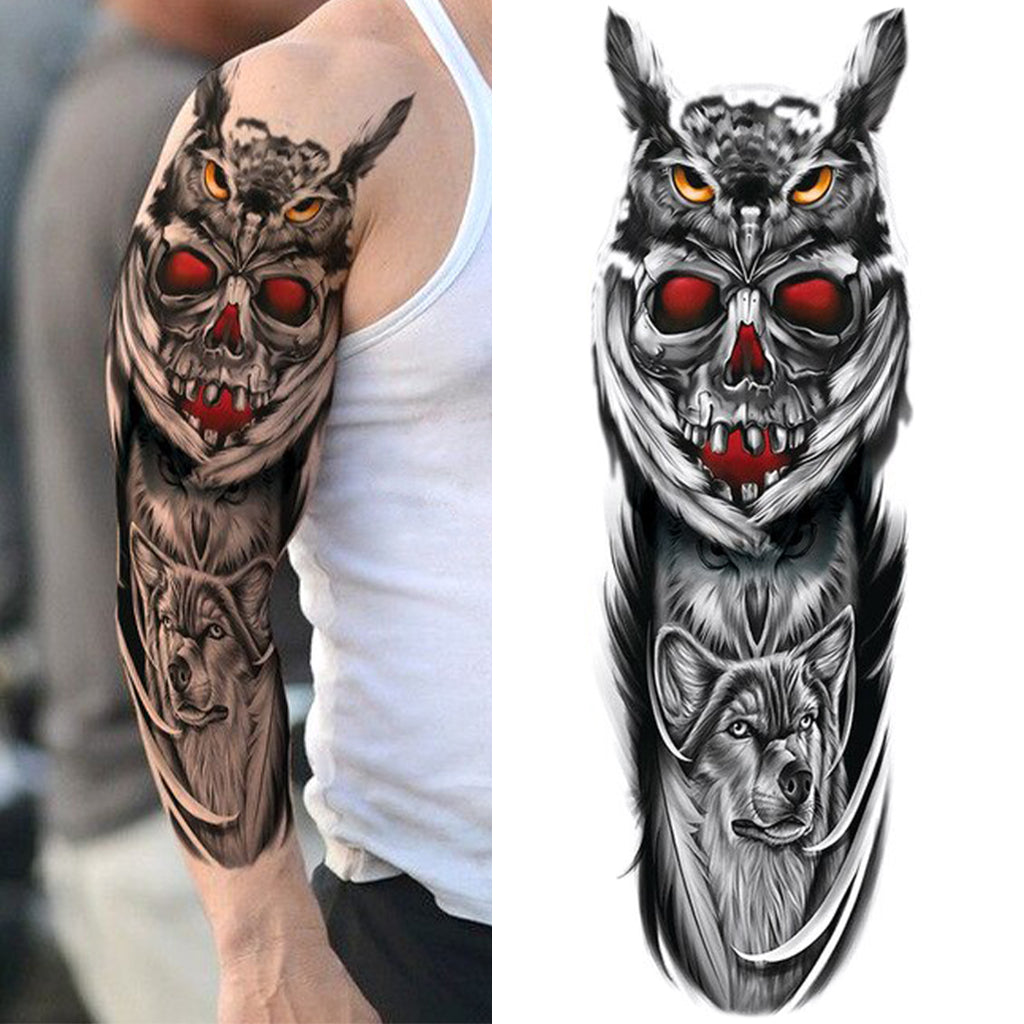 Tillfällig Tatuering Dödskalle Och Uggla