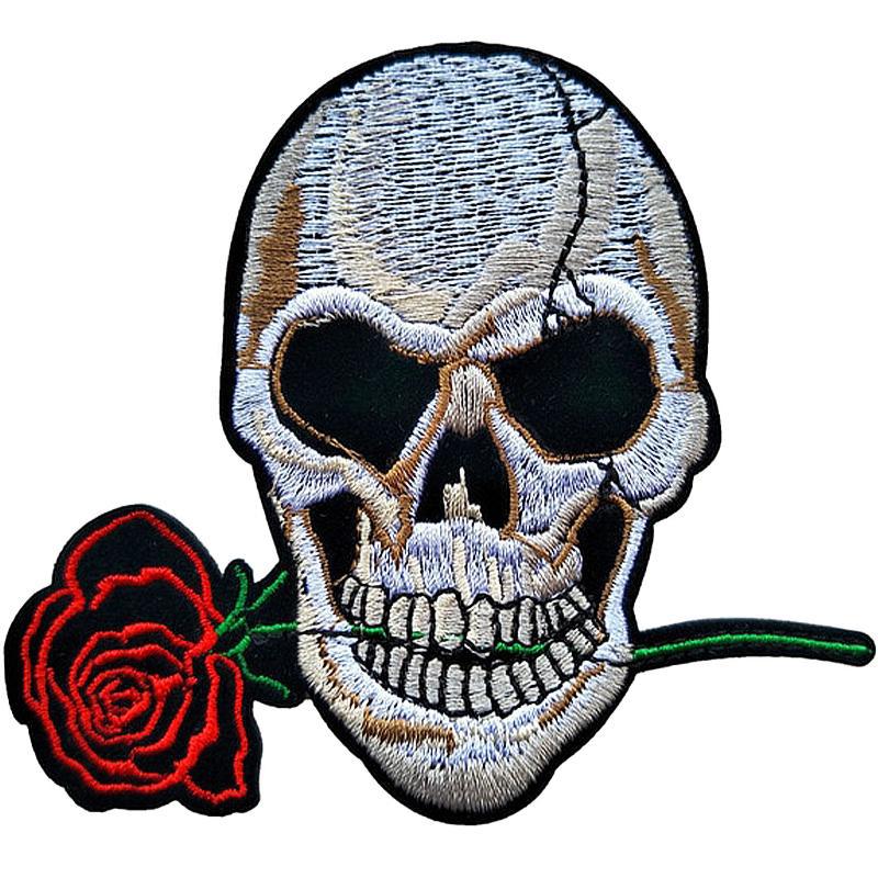 Tygmärke Dödskalle Med Ros
