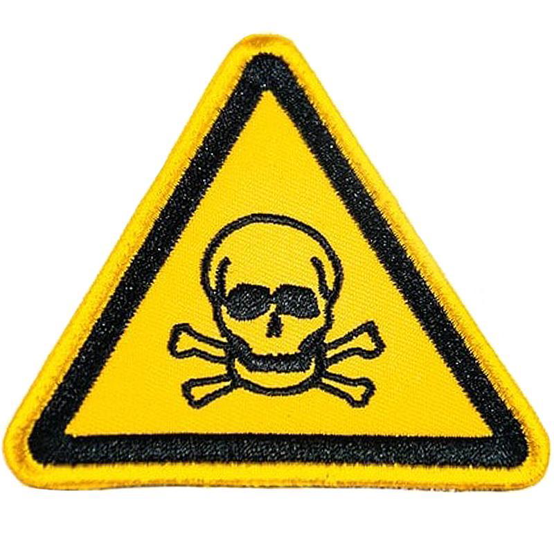 Tygmärke Gul Skylt Dödskalle