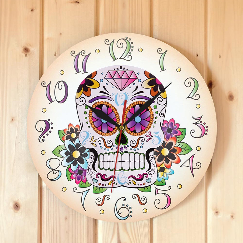 Blommig Dödskalle Väggklocka