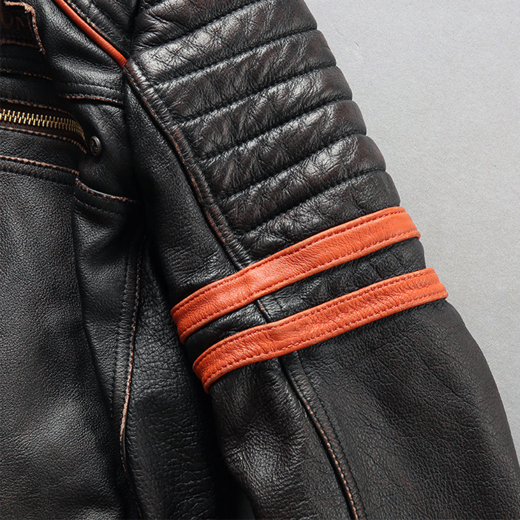 Sliten Biker Skinnjacka Med Dödskalle Ryggmärke