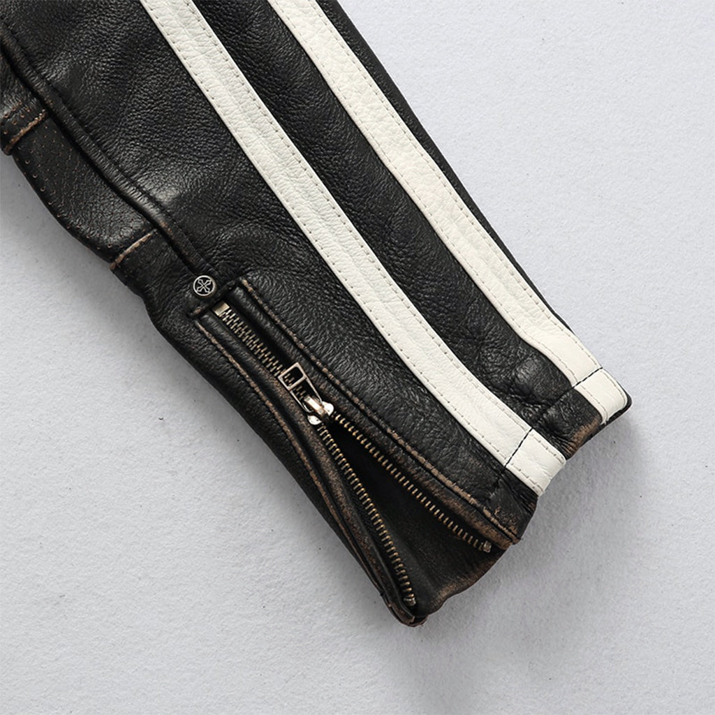 Biker Skinnjacka Med Dödskalle Ryggmärke