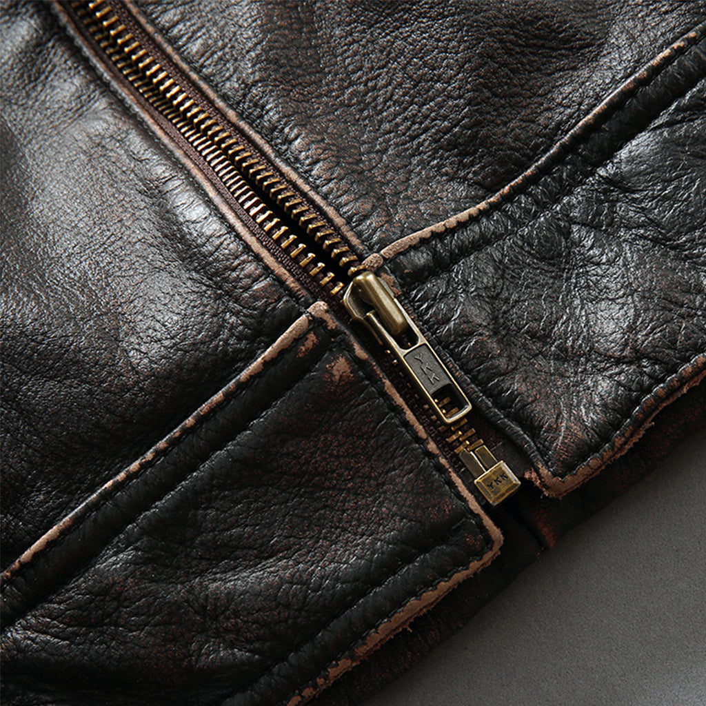 Använd Biker Skinnjacka Med Dödskalle Ryggmärke