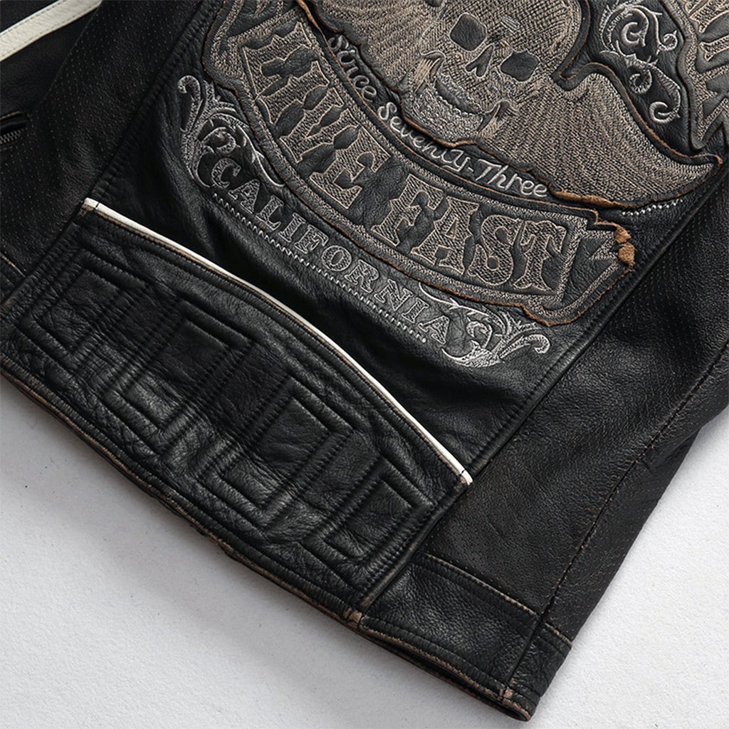 Vintage Biker Skinnjacka Med Dödskalle