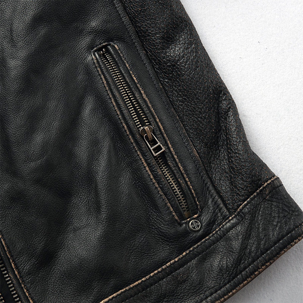 Vintage Motorcykel Skinnjacka Med Dödskalle