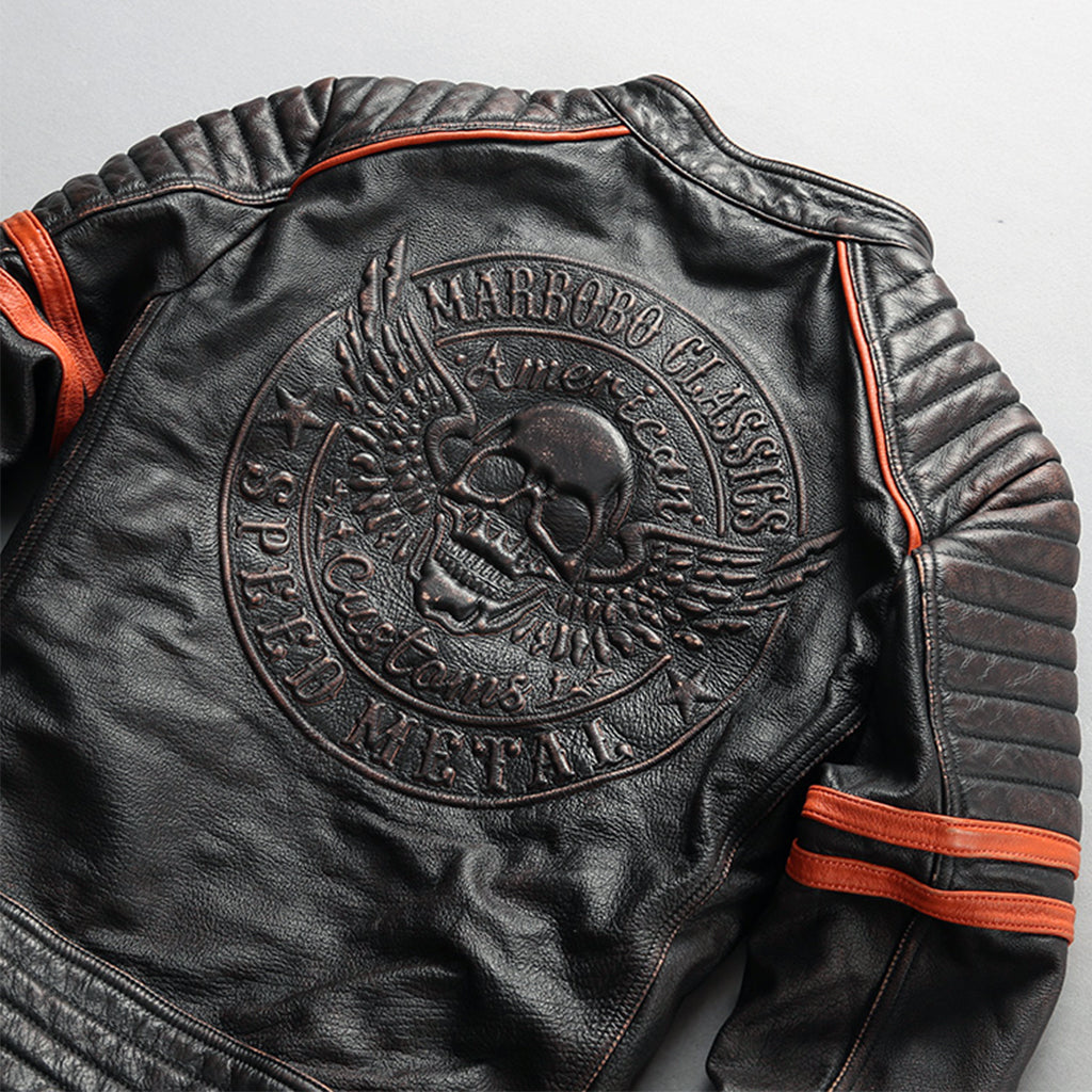 Retro Skinnjacka Med Dödskalle Ryggmärke