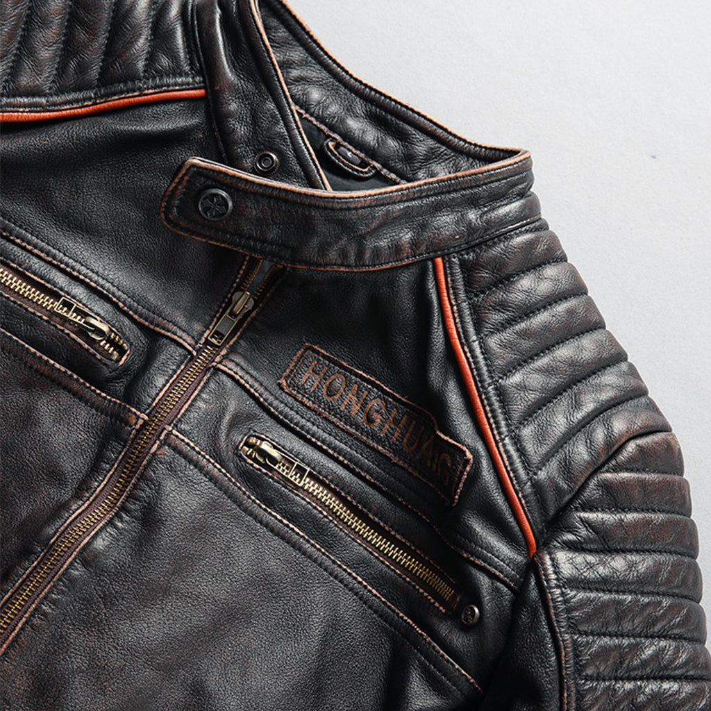 Vintage Skinnjacka Med Dödskalle Ryggmärke