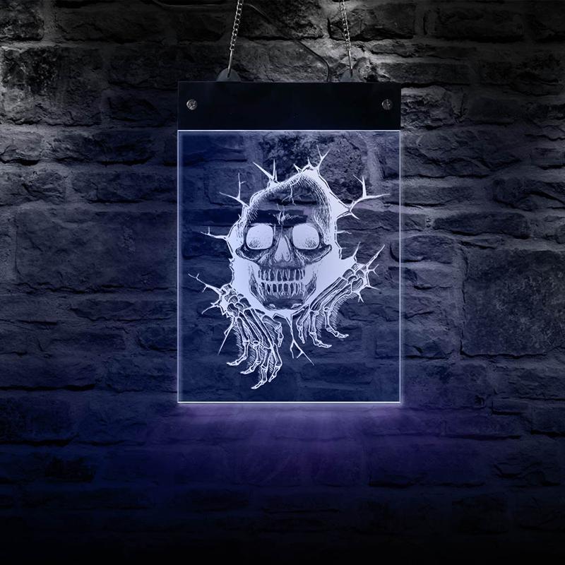 Vit Dödskalle Ljusskylt