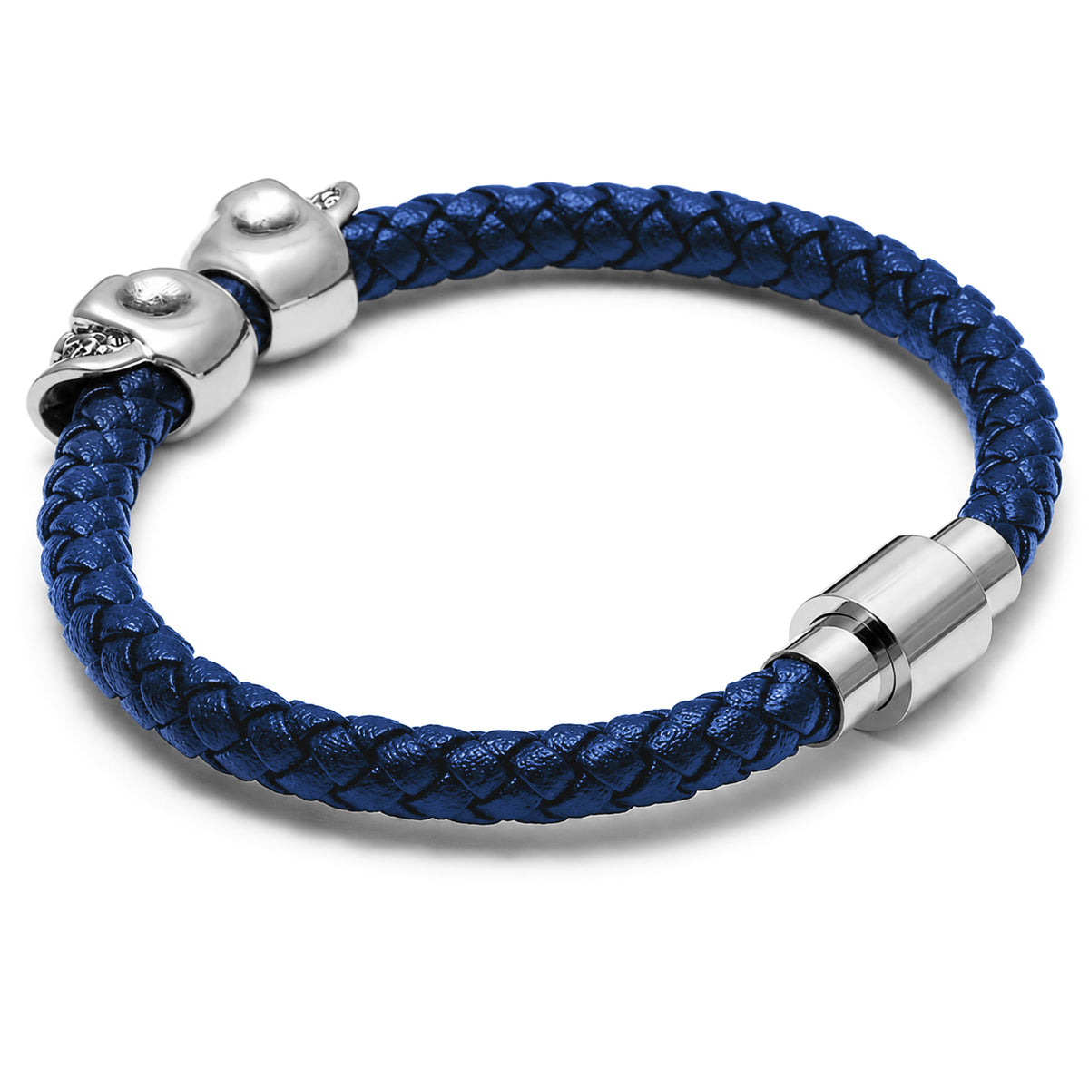 Blåfärgat dödskalle-armband av äkta läder – rebelliskt armband med dödskalledesign
