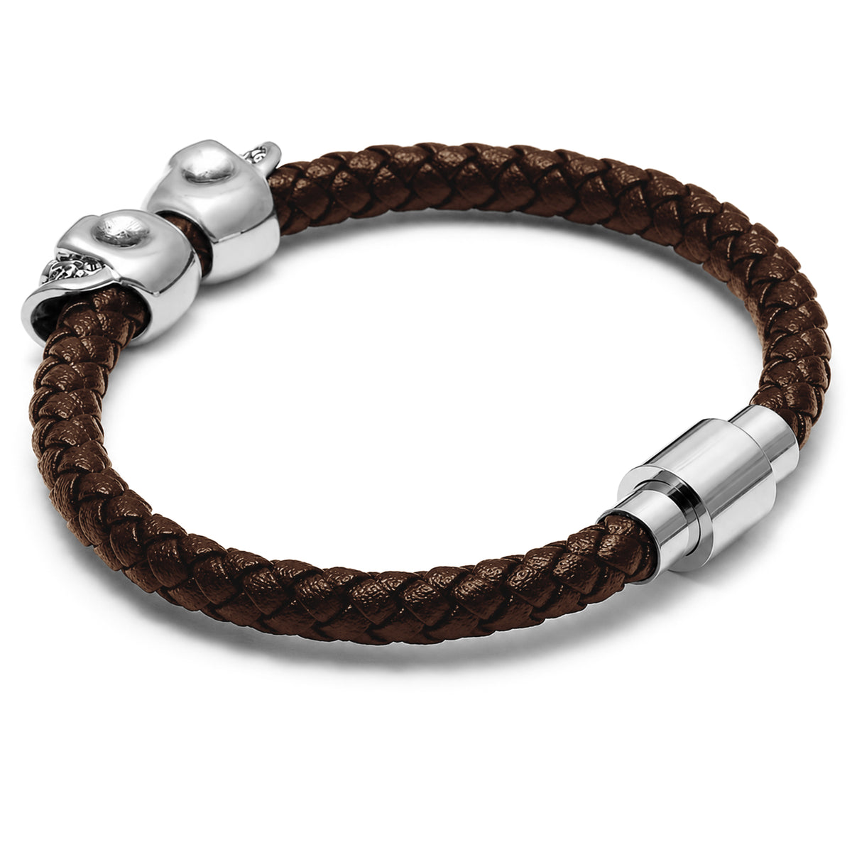 Brunfärgat dödskalle-armband av äkta läder – rebelliskt armband med dödskalledesign
