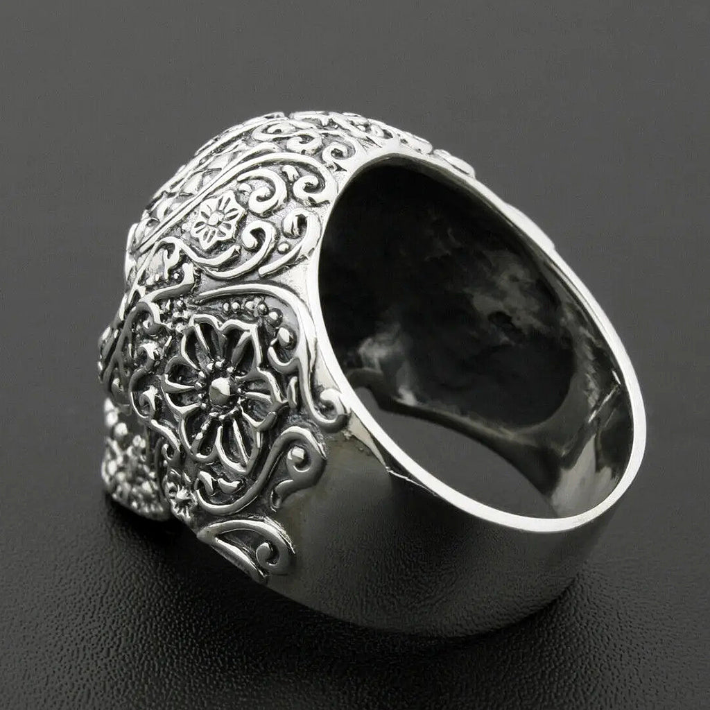 Mexikansk calavera dödskalle ring av äkta sterling silver