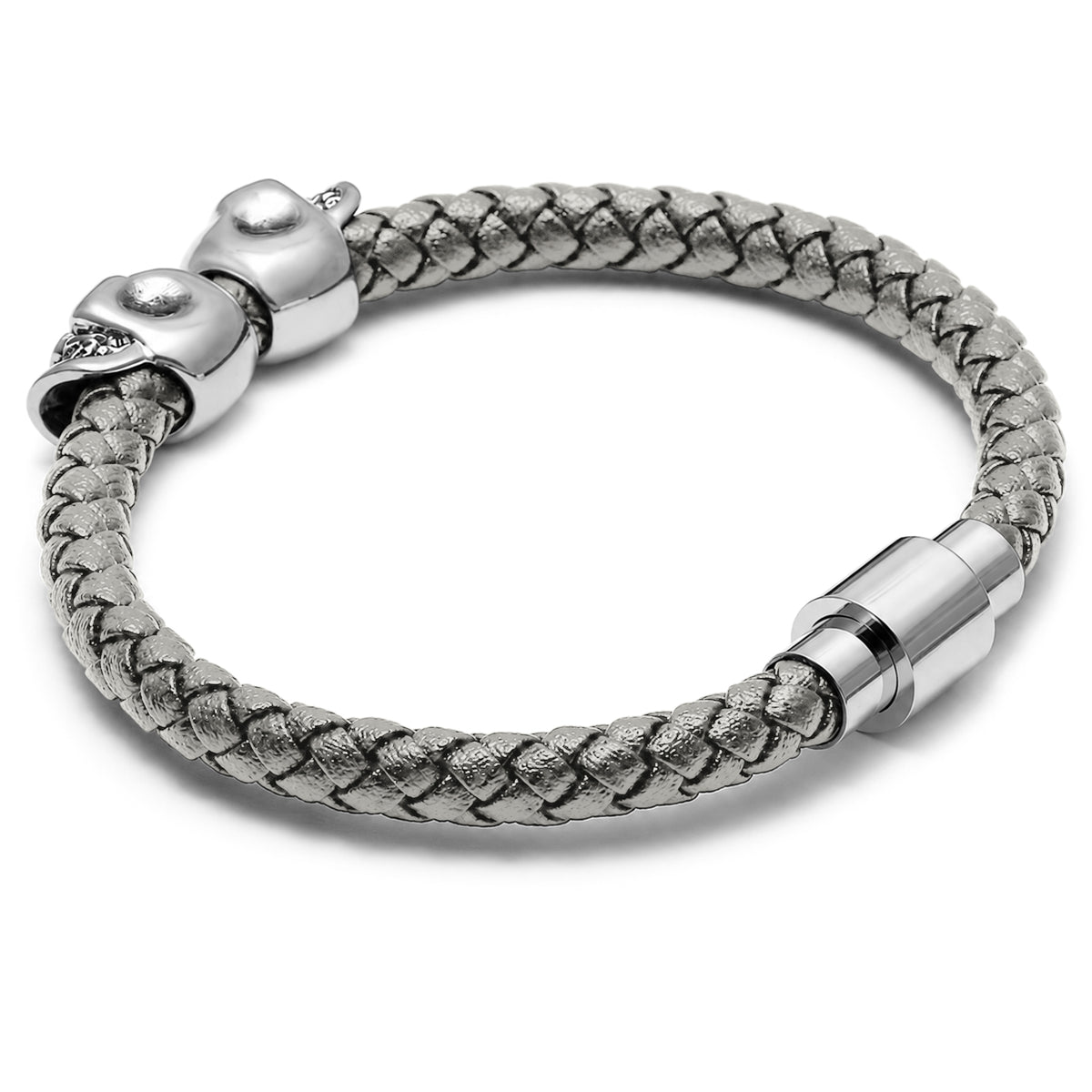 Gråfärgat dödskalle-armband av äkta läder – rebelliskt armband med dödskalledesign