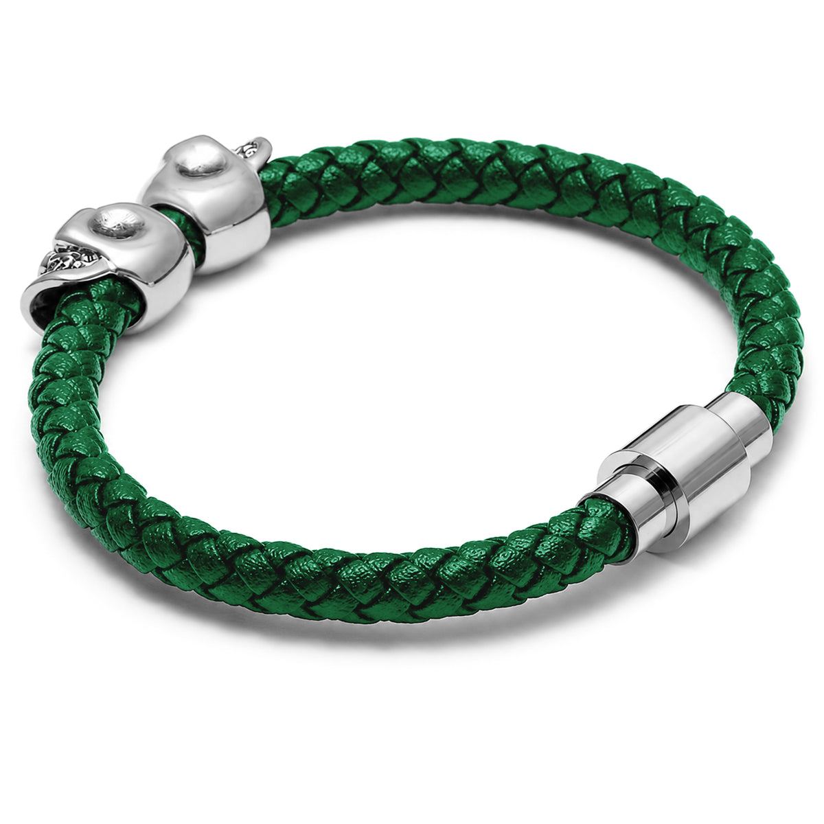 Grönfärgat dödskalle-armband av äkta läder – rebelliskt armband med dödskalledesign