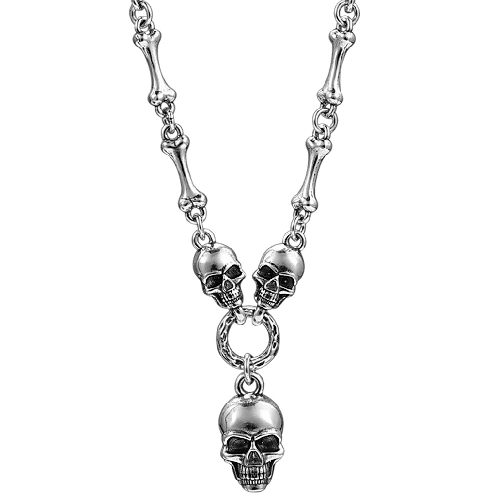 Silverfärgat sterlingsilver halsband med benknotor och dödskalle-hänge