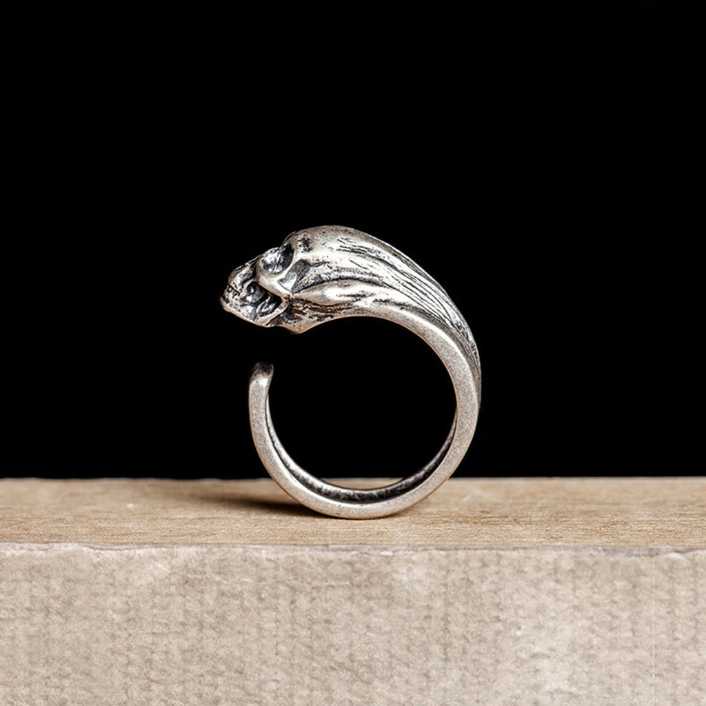 Silverfärgad, justerbar döskalle ring av sterling silver 925