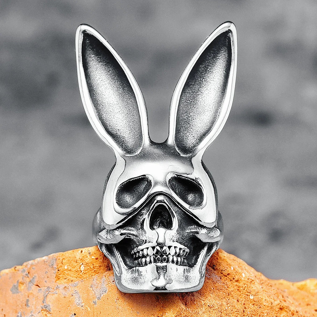 Dödskalle ring med kanin djurmask