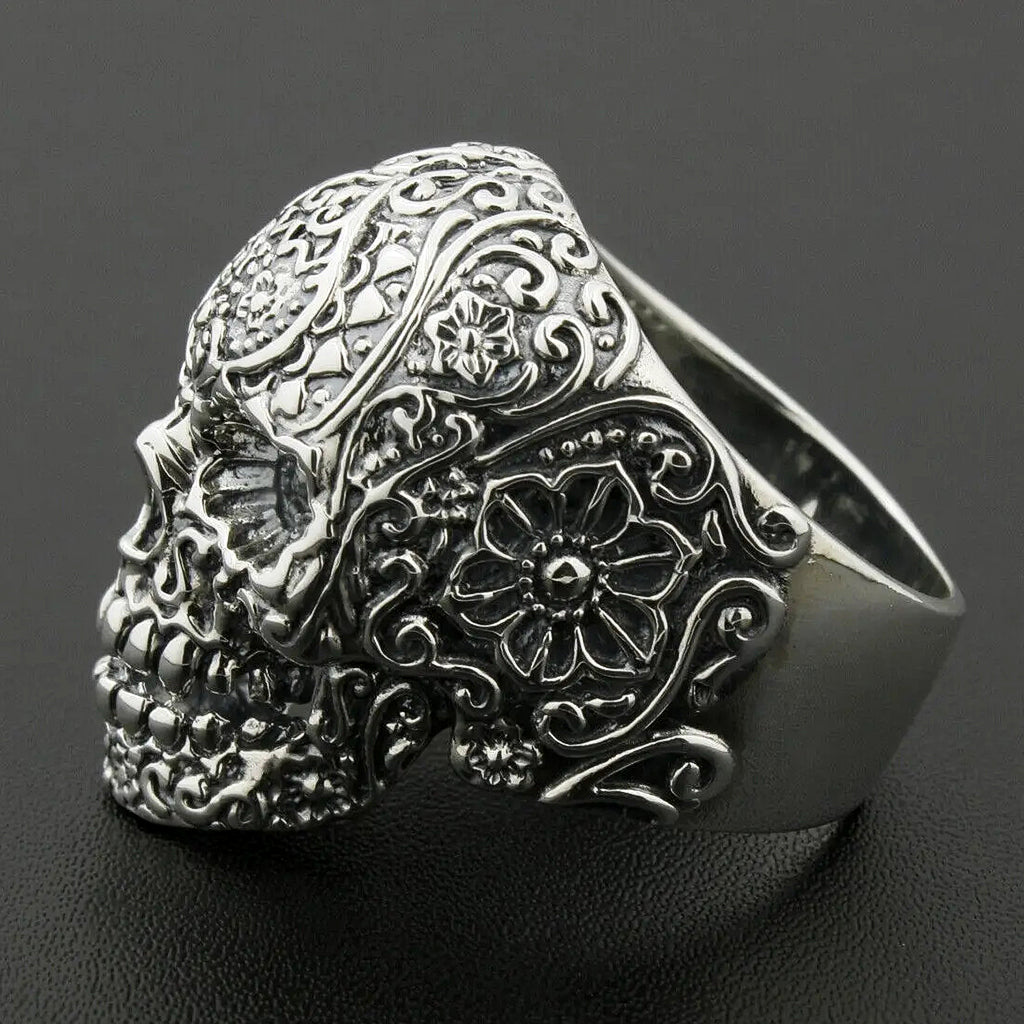 Mexikansk sugar skull dödskalle ring av äkta sterling silver