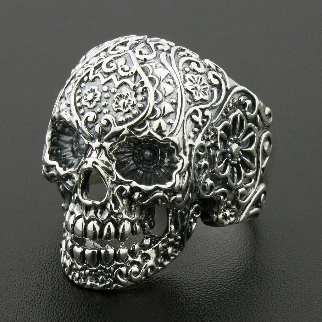 Mexikansk sugar skull dödskalle ring av äkta sterling silver