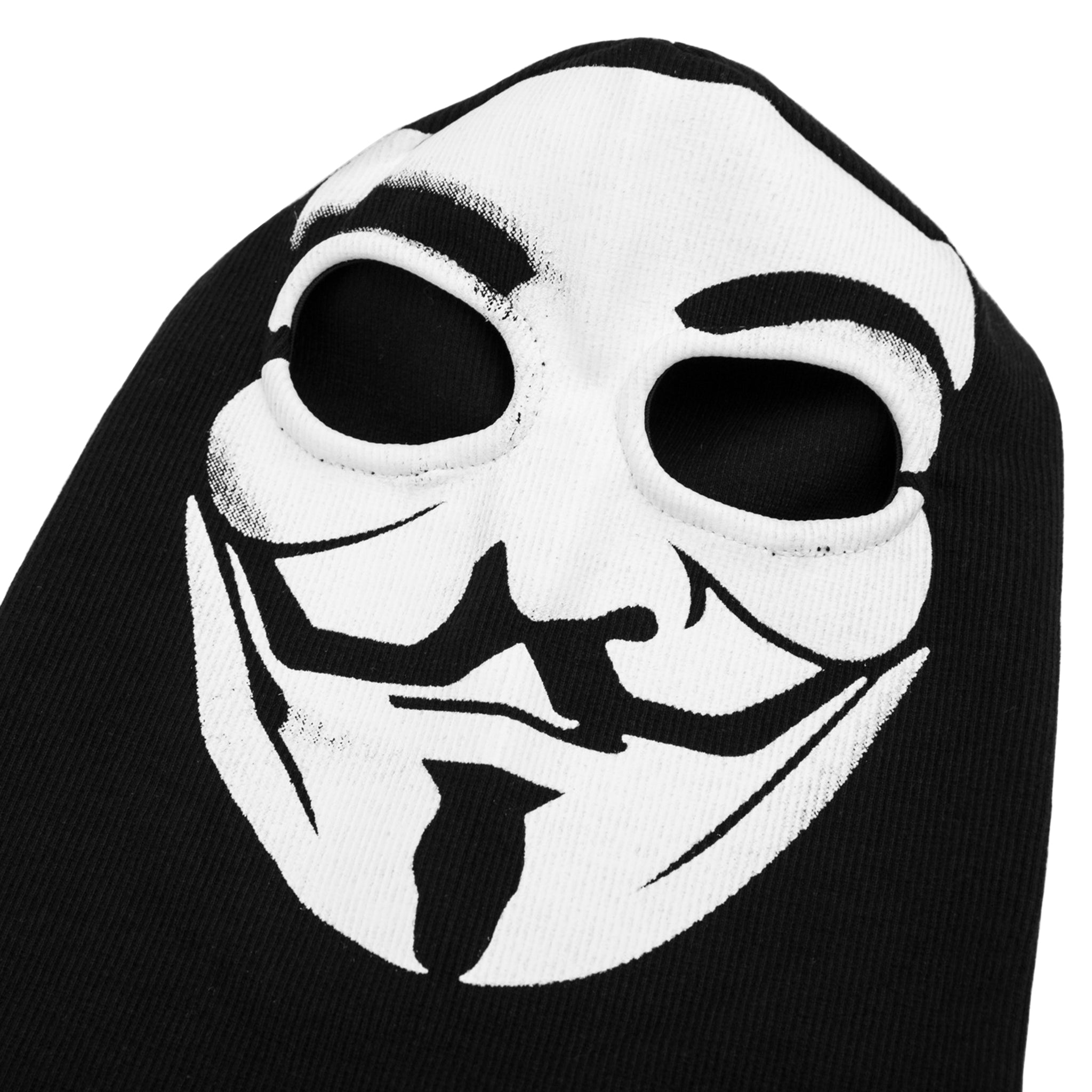 Svart balaclava med Guy Fawkes mask, samma mask som används av Anonymous (the Anonymous mask)