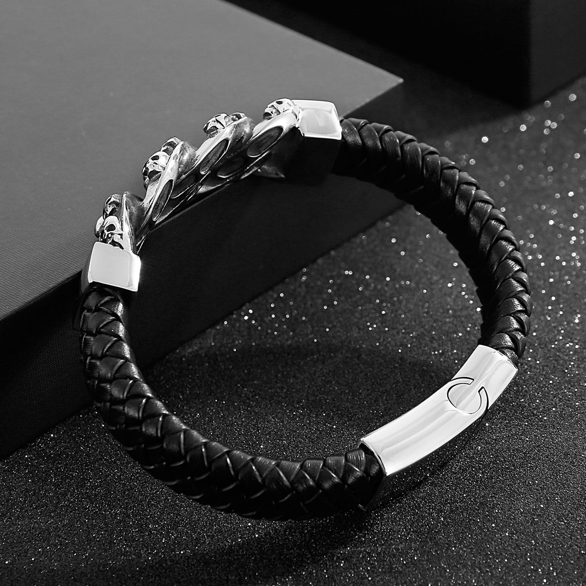 Dödskalle Armband Herr Skull Chain (Läder)
