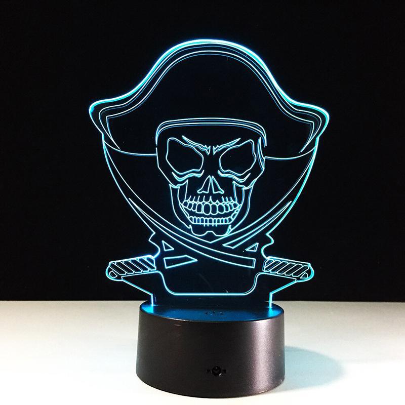 Ljusblå Pirat Dödskalle Lampa