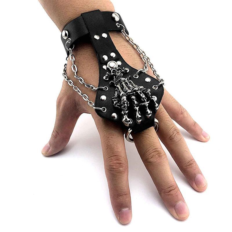 Dödskalle Armband  Skeleton Hand (Läder)