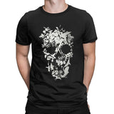 Svart Dödskalle T-Shirt Vita Blommor