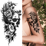 Tillfällig Tatuering Dödskalle Med Blommor